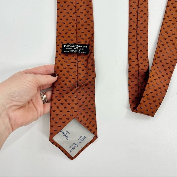 YSL Burnt Orange Crown Print Men’s‎ Modern Silk Neck Tie Zachary’s Atlanta - Picture 5 of 6